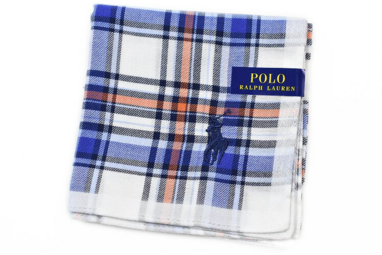 ラルフローレン ポロ ラルフローレン ハンカチ 1枚 メンズ ブランド POLO Ralph Lauren 白 ホワイト × 青 ブルー × オレンジ チェック ロゴ 刺繍 男性 紳士 【あす楽】