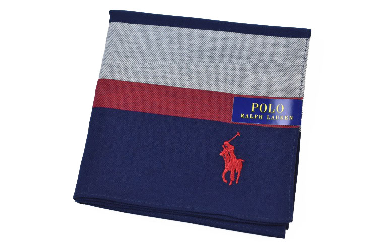 ラルフローレン ポロ ラルフローレン ハンカチ 1枚 メンズ ギフト プレゼント 綿 ブランド POLO Ralph Lauren 紺 ネイビー × グレー × レッド ボーダー 20代 30代 40代 50代 60代 70代 男性 紳士 父の日 実用的 【あす楽】