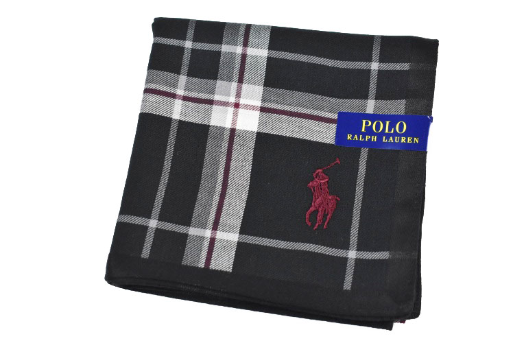 ポロ ラルフローレン ハンカチ 1枚 メンズブランド POLO Ralph Lauren 黒 ブラック × 白 ホワイト × ワイン チェック ロゴ 刺繍 男性 紳士 【あす楽】