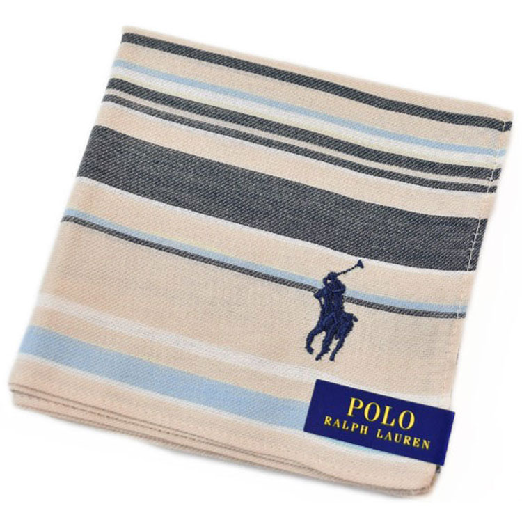 ポロ ラルフローレン ハンカチ 1枚 メンズ 綿 ブランド ハイブランド POLO Ralph Lauren ライトベージュ ランダム ボーダー ロゴ 刺繍 男性 紳士 父の日 実用的 20代 30代 40代 50代 60代 70代 プレゼント ギフト おしゃれ ポイント消化