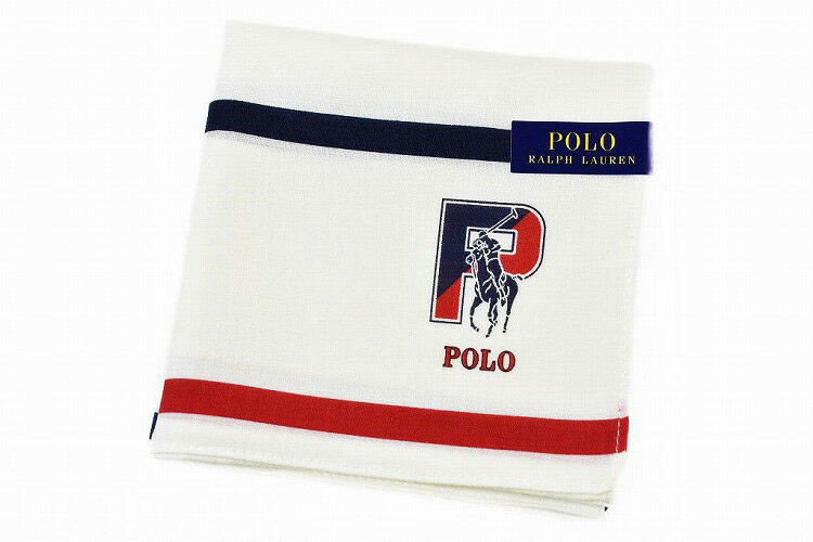 ハンカチ メンズ（予算3000円以内） ポロ ラルフローレン ハンカチ 1枚 メンズ ブランド POLO Ralph Lauren 白 ホワイト ロゴ ボーダー プリント 男性 紳士 父の日 【あす楽】