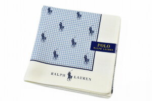 ポロ ラルフローレン ハンカチ 1枚 メンズ ブランド POLO Ralph Lauren ホワイト × ライトブルー ギンガム チェック ネイビー ロゴ 男性 紳士 父の日 【あす楽】