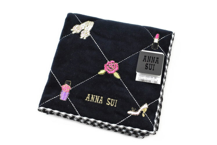 アナ スイ タオルハンカチ レディース アナスイ タオルハンカチ 1枚 レディース ブランド ANNA SUI 黒 ブラック キルティング ステッチ ローズ ファッション アイテム 刺繍 女性 婦人 ハンドタオル 【あす楽】