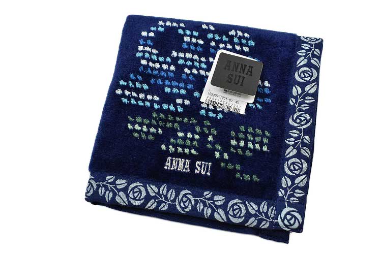 アナスイ タオルハンカチ 1枚 レディース ブランド ANNA SUI ネイビー モザイク フラワー ローズ 刺繍 女性 婦人 ハンドタオル プレゼント ギフト お礼の品 20代 30代 40代 50代 60代 かわいい 大人 可愛い タオル ハンカチ ハンカチタオル 