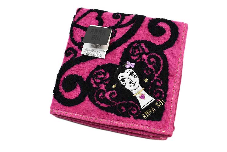 アナスイ タオルハンカチ 1枚 レディース ブランド ANNA SUI ホット ピンク × ブラック ハート バタフライ 刺繍 女性 婦人 ハンドタオル プレゼント ギフト お礼の品 20代 30代 40代 50代 60代 かわいい 大人 可愛い タオル ハンカチ ハンカチタオル 