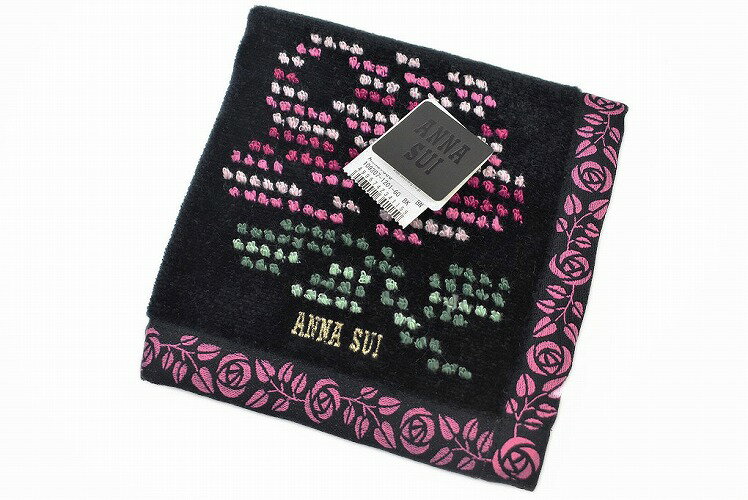 アナ スイ ハンドタオル アナスイ タオルハンカチ 1枚 レディース ブランド ANNA SUI ブラック 黒 モザイク フラワー ローズ 刺繍 女性 婦人 ハンドタオル 【あす楽】