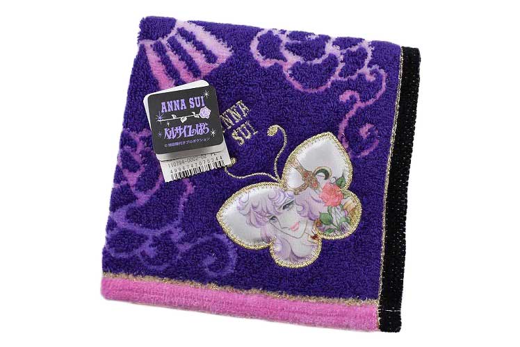 アナスイ タオルハンカチ 1枚 レディース ブランド ベルサイユのばら × ANNA SUI コラボ パープル × ピンク オスカル バタフライ 薔薇 女性 婦人 ハンドタオル 【あす楽】