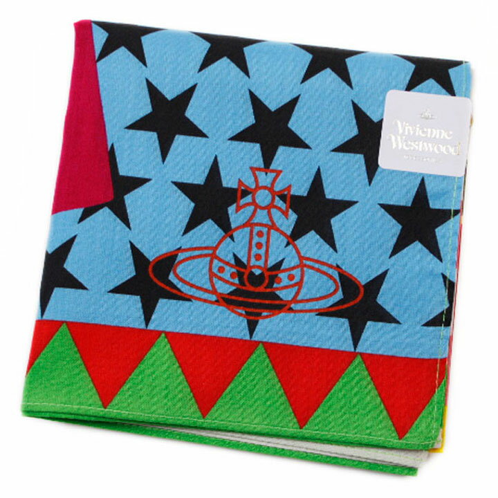 ヴィヴィアン ウエストウッド ハンカチ 1枚 レディース ブランド Vivienne Westwood FLAGS with TWIN EAGLES 赤 ワイン レッド 鳥 バード マルチカラー 星 ORB オーブ プリント デザイン 女性 婦人 母の日 20代 30代 40代 50代 プレゼント ギフト おしゃれ ポイント消化