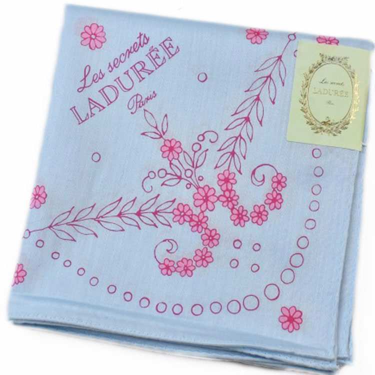 ラデュレ 大判 ハンカチ レディース 綿 高級 ブランド ハイブランド LADUREE UREE ライト ブルー フラワー 花 マカロン スカート ロゴ 女性 婦人 母の日 20代 30代 40代 50代 60代 70代 プレゼント ギフト おしゃれ かわいい 大人 ホワイトデー ポイント消化