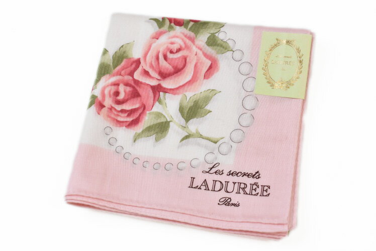 ラデュレ 大判 ハンカチ レディース 綿 高級 ブランド ハイブランド LADUREE UREE 白 ホワイト × ピンク フラワー ドレス 鳥かご バード 女性 婦人 母の日 20代 30代 40代 50代 60代 70代 プレゼント ギフト おしゃれ かわいい 大人 ホワイトデー ポイント消化 x1x
