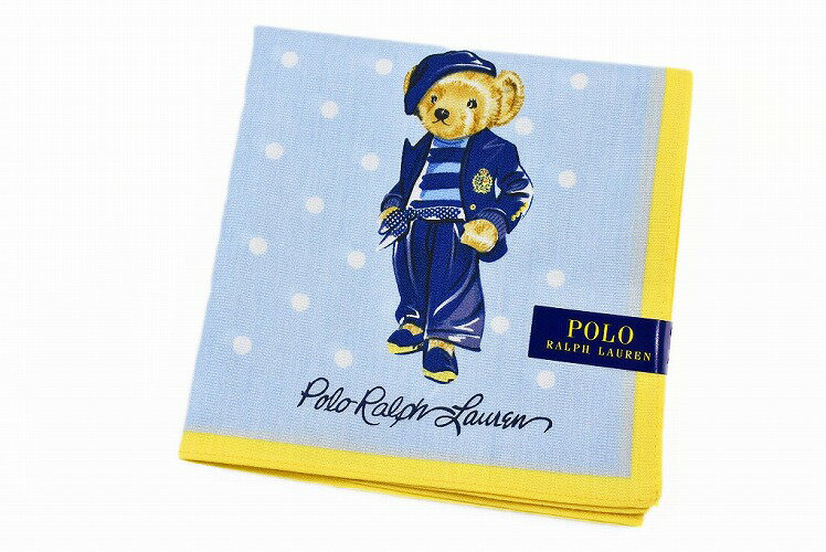 ポロ ラルフローレン ハンカチ 1枚 レディース ポロベア ベア くま ギフト プレゼント 綿 ブランド POLO Ralph Lauren ライト ブルー × イエロー × 白 ドット 女性 婦人 お礼の品 20代 30代 40代 50代 60代 かわいい 大人 可愛い ハンカチギフト プチギフト 【あす楽】