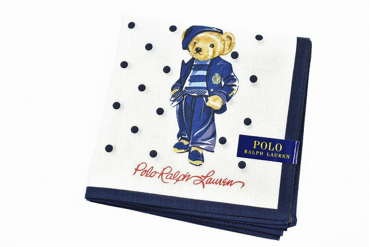 ハンカチ ポロ ラルフローレン ハンカチ 1枚 レディース ポロベア ベア くま ギフト プレゼント 綿 ブランド POLO Ralph Lauren 白 ホワイト × 紺 ネイビー ドット 女性 婦人 【あす楽】