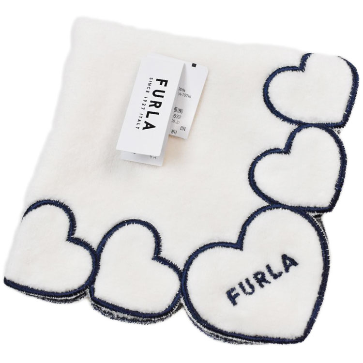 フルラ タオルハンカチ タオル ハンカチ 1枚 レディース 綿 高級 ブランド ハイブランド FURLA ホワイト ロゴ ハート 刺繍 女性 婦人 母の日 20代 30代 40代 50代 60代 70代 プレゼント ギフト おしゃれ かわいい ハンドタオル 母の日 ポイント消化