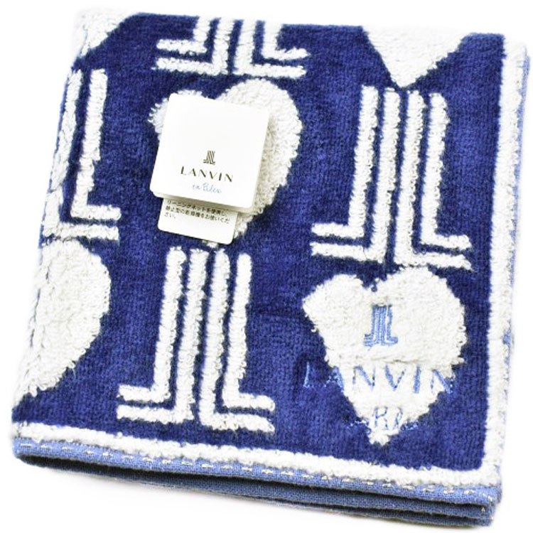 ランバン オン ブルー タオルハンカチ タオル ハンカチ 1枚 レディース 綿 高級 ブランド ハイブランド LANVIN en Bleu ブルー 白 ハート ロゴ 刺繍 女性 婦人 母の日 20代 30代 40代 50代 60代 70代 おしゃれ かわいい 大人 ハンドタオル ポイント消化 訳あり