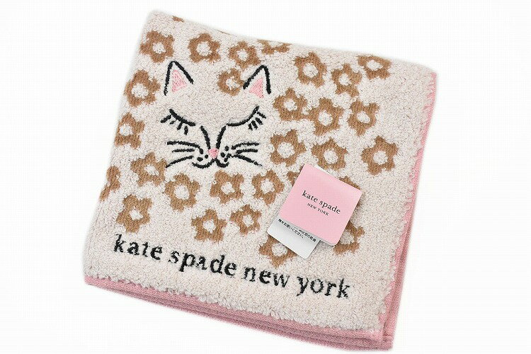 ケイト スペード ニューヨーク タオルハンカチ 1枚 レディース ブランド kate spade new york ベージュ フラワー × キャット デザイン 猫 ネコ 女性 婦人 ハンドタオル ケート 【あす楽】