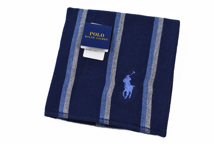 ラルフローレン ハンドタオル ポロ ラルフローレン タオルハンカチ ハンカチ 1枚 メンズ ブランド POLO Ralph Lauren 紺 ネイビー × 青 ブルー ストライプ ロゴ 刺繍 男性 紳士 ハンドタオル 父の日 【あす楽】