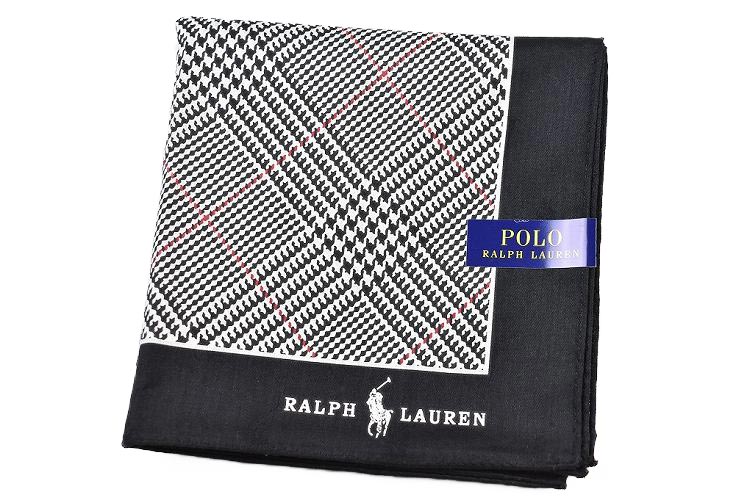 ポロ ラルフローレン 大判 ハンカチ 1枚 メンズ ブランド POLO Ralph Lauren ブラック 黒 グレンチェック シャドーロゴ 千鳥格子 男性 紳士 【あす楽】