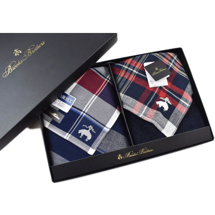 ブルックス ブラザーズ ハンカチ タオルハンカチ 2枚セット メンズ ブランド BROOKS BROTHERS 専用箱付 紺 ネイビー × 赤 レッド チェック ・ 濃紺 ネイビー × 赤 レッド イエロー チェック 男性 紳士