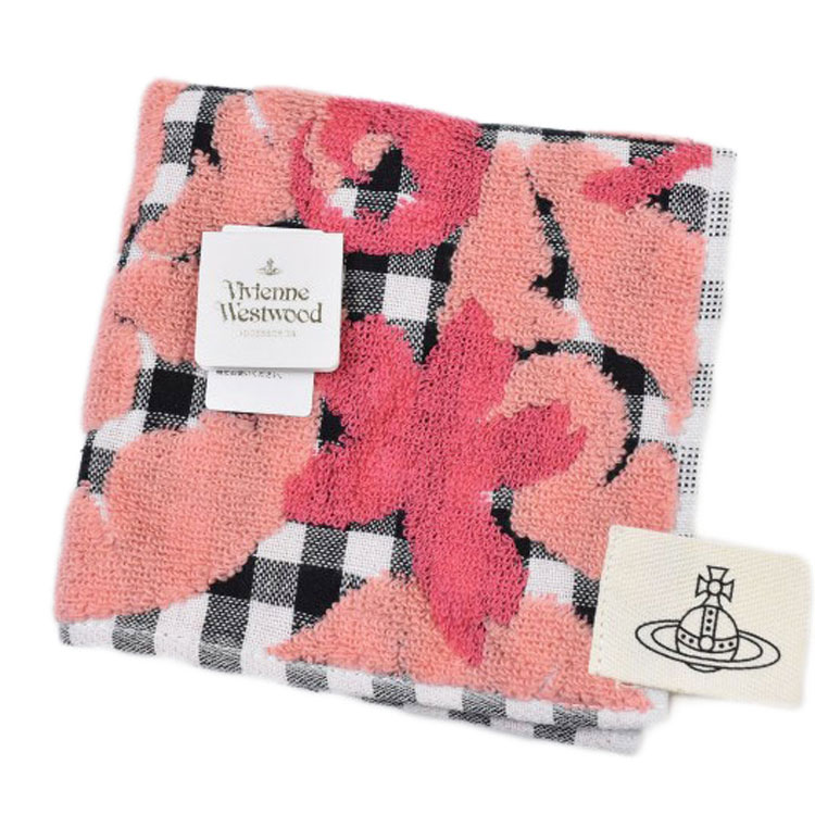 ヴィヴィアン ウエストウッド タオルハンカチ 1枚 レディース ブランド Vivienne Westwood ピンク 黒 ブラック 白 ホワイト チェック デザイン ロゴ 女性 婦人 ハンドタオル