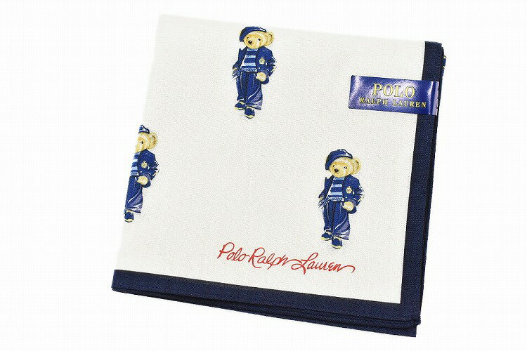 ポロ ラルフローレン ハンカチ 1枚 レディース ポロベア ベア くま ギフト プレゼント 綿 ブランド POLO Ralph Lauren 白 ホワイト × ネイビー ロゴ 女性 婦人 お礼の品 20代 30代 40代 50代 60代 かわいい 大人 可愛い ハンカチギフト プチギフト 【あす楽】