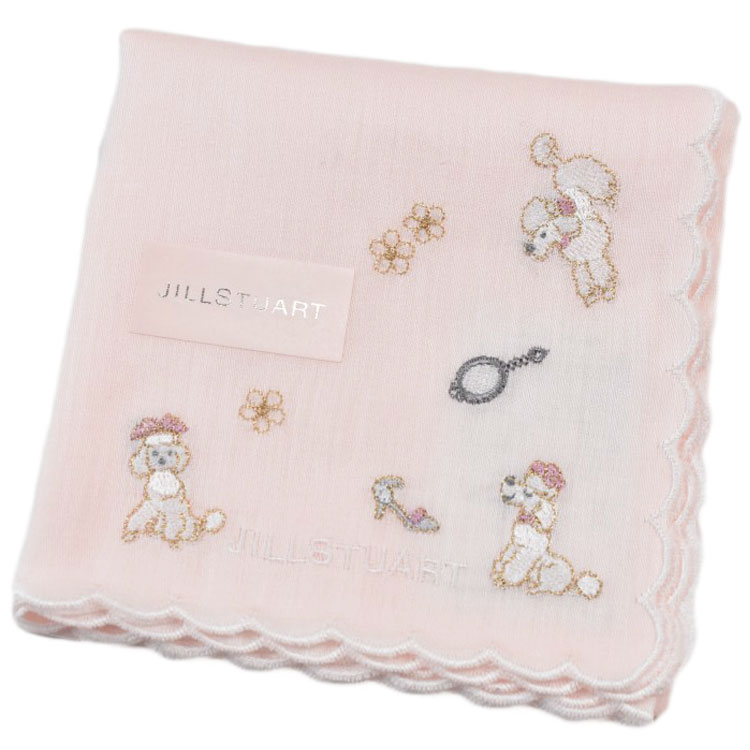 ジルスチュアート ハンカチ レディース 綿 高級 ブランド ハイブランド JILLSTUART ライトピンク プードル 刺繍 犬 ドッグ 女性 婦人 母の日 実用的 20代 30代 40代 50代 60代 70代 プレゼント ギフト おしゃれ かわいい 大人 可愛い ホワイトデー ポイント消化