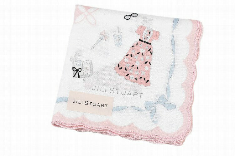 ジル スチュアート ハンカチ 1枚 レディース ブランド JILLSTUART ホワイト × ピンク ドレス プードル ファッション リボン プリント スカラップ 女性 婦人 母の日 【あす楽】