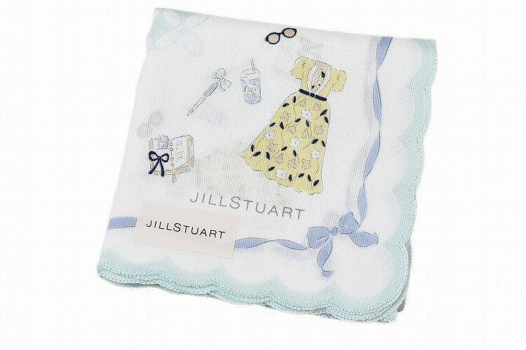 ジル スチュアート ハンカチ 1枚 レディース ブランド JILLSTUART ホワイト × ミントブルー ドレス プードル ファッション リボン プリント スカラップ 女性 婦人 母の日 【あす楽】