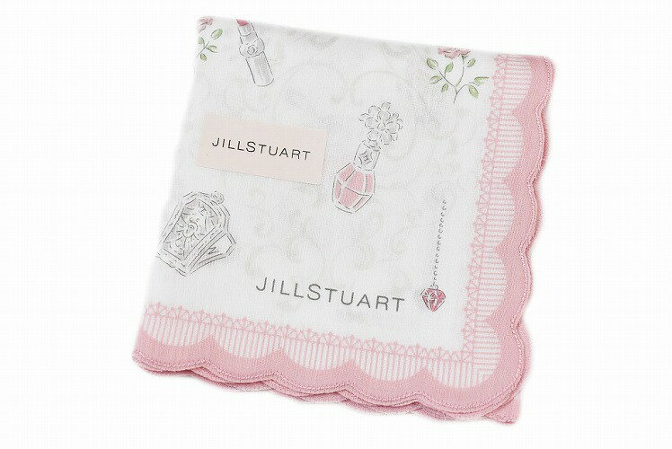 ジルスチュアート ジル スチュアート ハンカチ 1枚 レディース ブランド JILLSTUART ホワイト × ピンク コスメ リボン ローズ 薔薇 プリント スカラップ 女性 婦人 母の日 【あす楽】