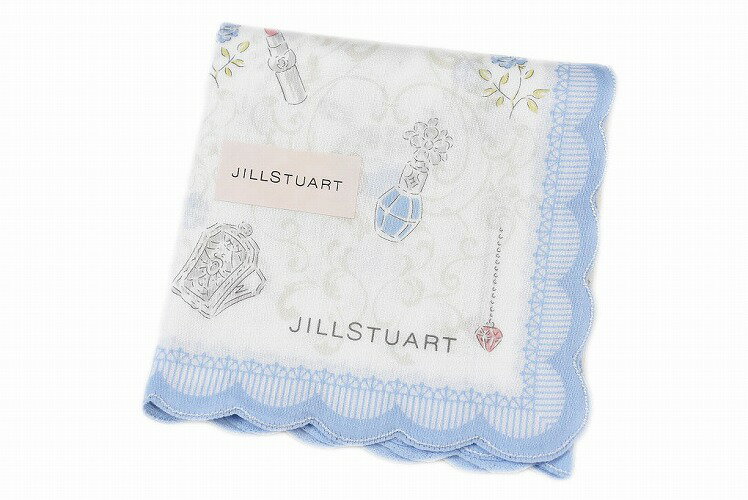 ジルスチュアート ジル スチュアート ハンカチ 1枚 レディース ブランド JILLSTUART ホワイト × ブルー コスメ リボン ローズ 薔薇 プリント スカラップ 女性 婦人 母の日 【あす楽】