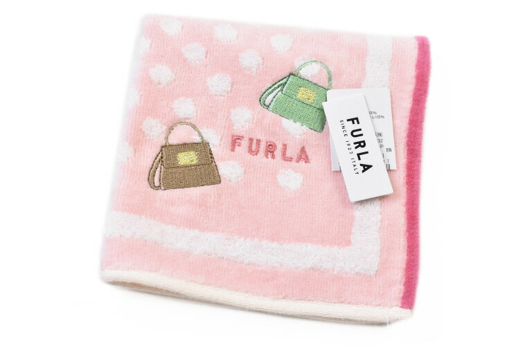 フルラ ハンカチ レディース フルラ タオルハンカチ 1枚 レディース ブランド FURLA ピンク × 白 ホワイト ドット バッグ ロゴ 刺繍 女性 婦人 ハンドタオル 【あす楽】