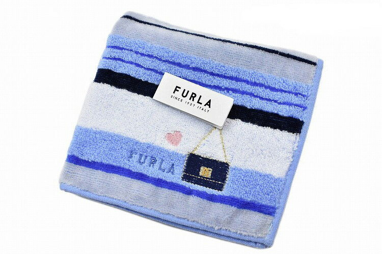 フルラ ハンカチ レディース フルラ タオルハンカチ 1枚 レディース ブランド FURLA ブルー ボーダー バッグ 刺繍 女性 婦人 ハンドタオル 母の日 【あす楽】