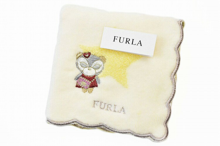 フルラ タオルハンカチ 1枚 レディース ブランド FURLA アイボリー スター ベア ロゴ 刺繍 女性 婦人 ミニタオル ハンド 【あす楽】