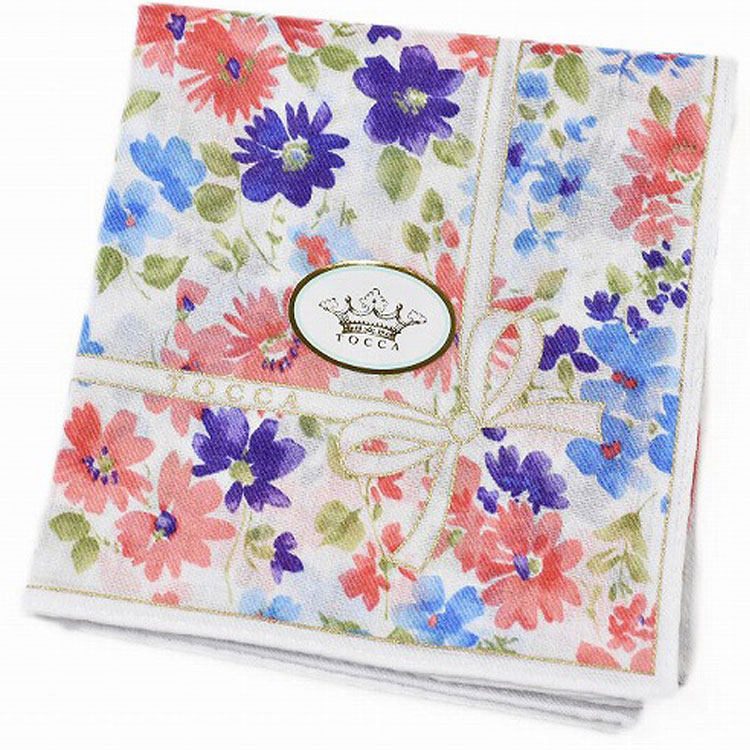 トッカ ハンカチ レディース 綿 高級 ブランド ハイブランド TOCCA 白 ホワイト マルチカラー フラワー 花 リボン ライン ロゴ 女性 婦人 母の日 ...