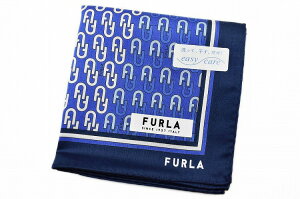 フルラ ハンカチ 1枚 メンズ ブランド FURLA ブルー 青 ロゴ デザイン プリント 男性 紳士 父の日 【あす楽】