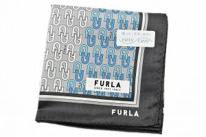 フルラ ハンカチ 1枚 メンズ ブランド FURLA グレー ロゴ デザイン プリント 男性 紳士 父の日 【あす楽】