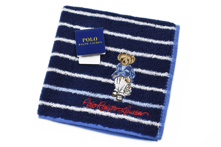 タオルハンカチ メンズ（2000円程度） ポロ ラルフローレン タオルハンカチ 1枚 メンズ レディース ブランド POLO Ralph Lauren 紺 ネイビー × 白 ホワイト ボーダー ポロベア ロゴ 刺繍 男性 紳士 女性 婦人 ハンドタオル ユニセックス 【あす楽】