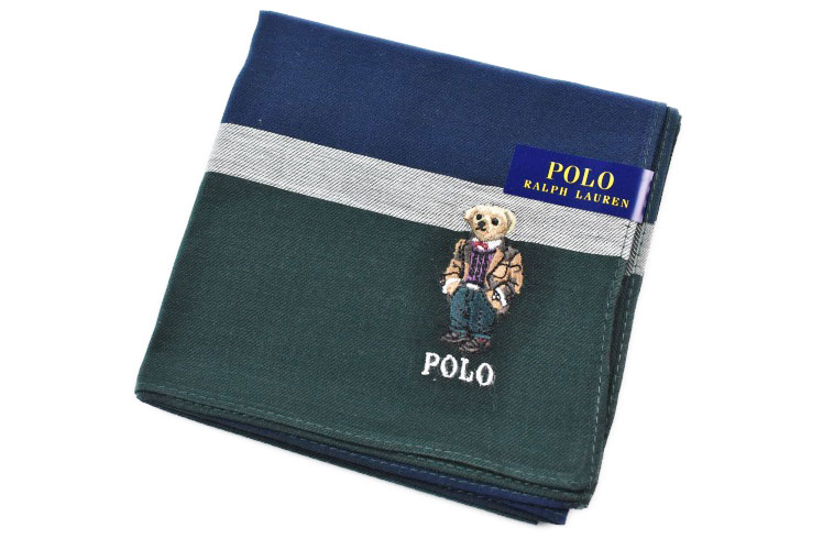 ラルフローレン ポロ ラルフローレン ハンカチ 1枚 メンズ ポロベア ベア くま ギフト プレゼント 綿 ブランド POLO Ralph Lauren グリーン × 紺 ネイビー× イエロー ボーダー ロゴ 刺繍 男性 紳士 【あす楽】