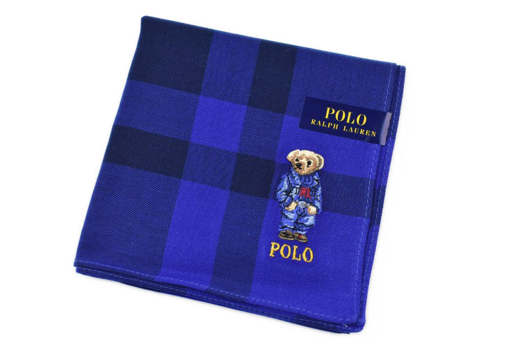 ポロ ラルフローレン ハンカチ 1枚 メンズ ポロベア ベア くま ギフト プレゼント 綿 ブランド POLO Ralph Lauren 青 ブルー × 濃紺 ダーク ネイビー チェック ロゴ 刺繍 男性 紳士 【あす楽】 1