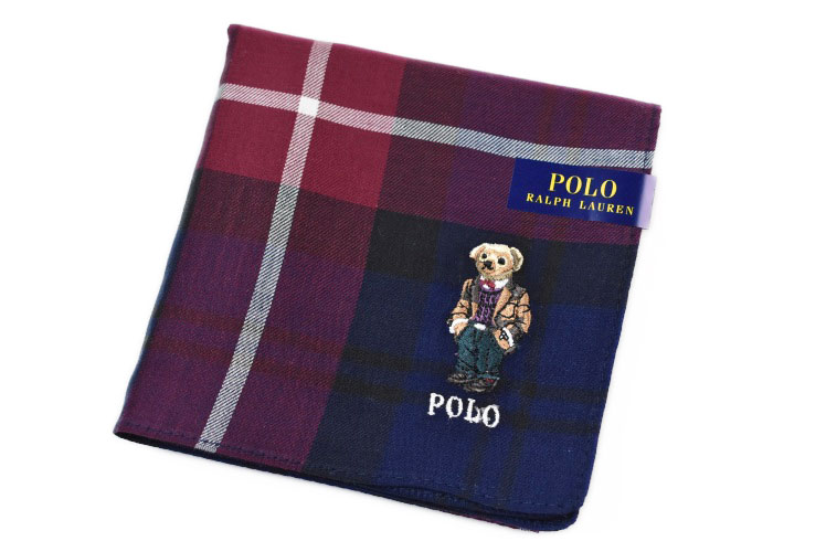 ラルフローレン ポロ ラルフローレン ハンカチ 1枚 メンズ ポロベア ベア くま ギフト プレゼント 綿 ブランド POLO Ralph Lauren 紺 ネイビー × 赤 レッド チェック ロゴ 刺繍 男性 紳士 【あす楽】