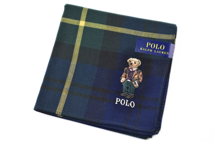 ラルフローレン ポロ ラルフローレン ハンカチ 1枚 メンズ ポロベア ベア くま ギフト プレゼント 綿 ブランド POLO Ralph Lauren 紺 ネイビー × グリーン × イエロー チェック ロゴ 刺繍 男性 紳士 【あす楽】