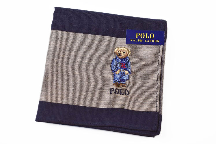ポロ ラルフローレン ハンカチ 1枚 メンズ ポロベア ベア くま 綿 ブランド ハイブランド POLO Ralph Lauren グレージュ 紺 ネイビー ボーダー ロゴ 刺繍 男性 紳士 父の日 実用的 20代 30代 40代 50代 60代 70代 プレゼント ギフト おしゃれ ポイント消化