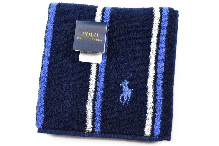 ポロ ラルフローレン タオルハンカチ タオル ハンカチ 1枚 メンズ ギフト プレゼント 綿 ブランド ビジネス POLO Ralph Lauren 紺 ネイビー ホワイト × ブルー ストライプ ロゴ 刺繍 男性 紳士 ハンドタオル 【あす楽】