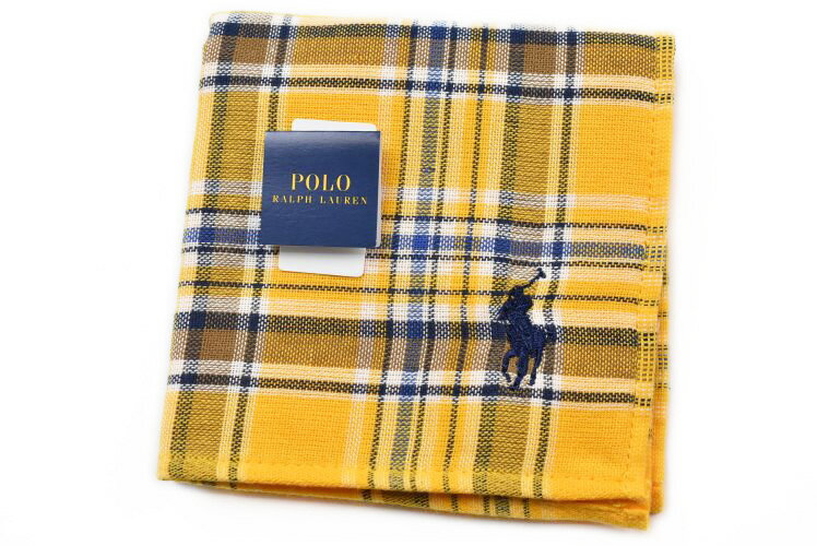 ラルフローレン ポロ ラルフローレン タオルハンカチ タオル ハンカチ 1枚 メンズ ギフト プレゼント 綿 ブランド POLO Ralph Lauren 黄色 イエロー × 青 ブルー チェック ロゴ 刺繍 20代 30代 40代 50代 60代 70代 男性 紳士 父の日 実用的 ハンドタオル 【あす楽】