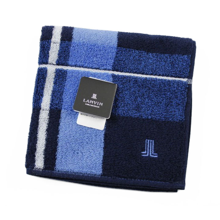 ランバン コレクション タオルハンカチ タオル ハンカチ 1枚 メンズ 綿 ブランド ハイブランド LANVIN COLLECTION 紺 ネイビー ブルー チェック ロゴ 刺繍 男性 紳士 父の日 20代 30代 40代 50代 60代 70代 プレゼント ギフト おしゃれ ハンドタオル ポイント消化