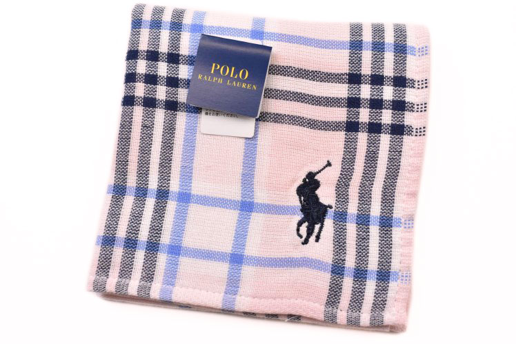 ラルフローレン ハンカチ（レディース） ポロ ラルフローレン タオルハンカチ ハンカチ 1枚 レディース ブランド POLO Ralph Lauren ライト ピンク × 紺 ネイビー チェック ロゴ 刺繍 女性 婦人 ハンドタオル 【あす楽】