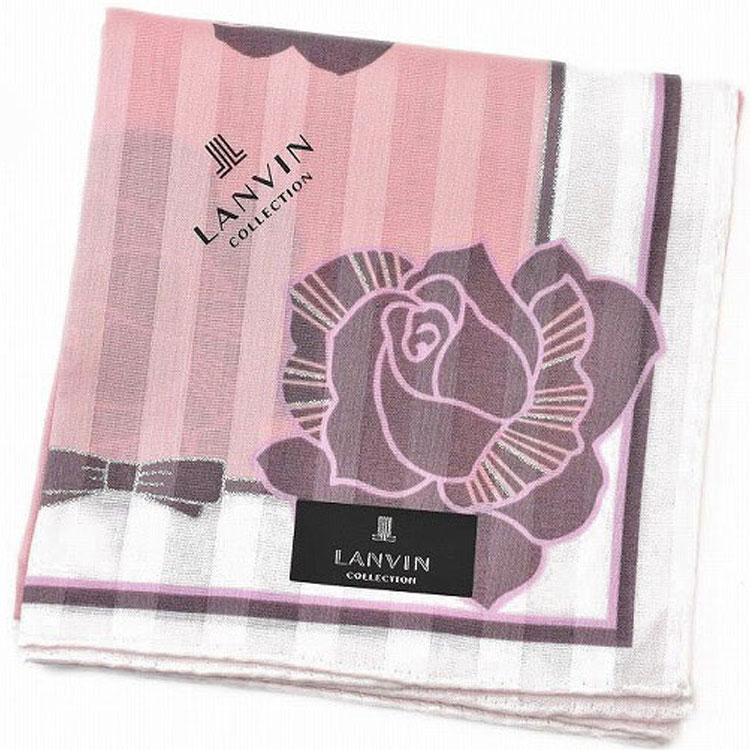 ランバン コレクション 大判 ハンカチ レディース 綿 高級 ブランド ハイブランド LANVIN COLLECTION ストライプ ローズ ピンク ロゴ 女性 婦人 母の日 20代 30代 40代 50代 60代 70代 プレゼント ギフト おしゃれ かわいい 大人 ホワイトデー ポイント消化