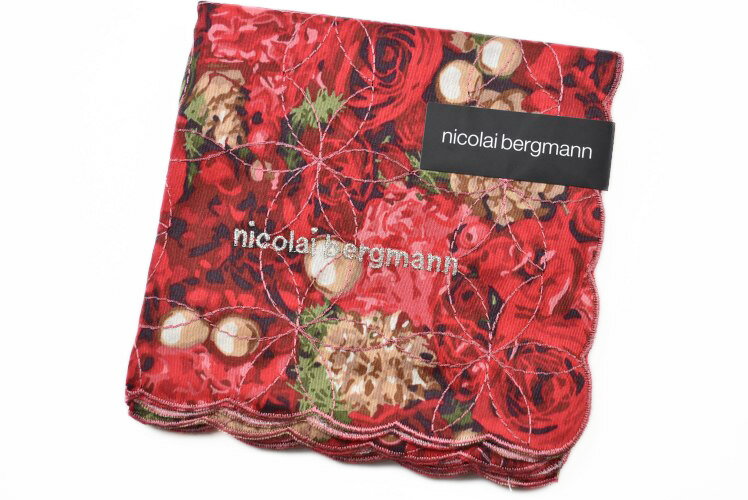 ニコライ バーグマン ハンカチ 1枚 レディース ブランド nicolai bergmann フラワー デザイン プリント レッド ロゴ刺繍 女性 婦人 