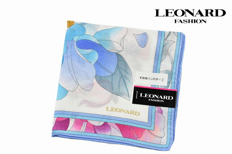 レオナール 大判 ハンカチ シルク 混 レディース 1枚 ブランド LEONARD フラワー 花 プリント 青 ブルー 白 ホワイト 女性 婦人 プレゼント ギフト お礼の品 20代 30代 40代 50代 60代 かわいい 大人 可愛い ハンカチギフト プチギフト 母の日 ハンカチーフ 【あす楽】