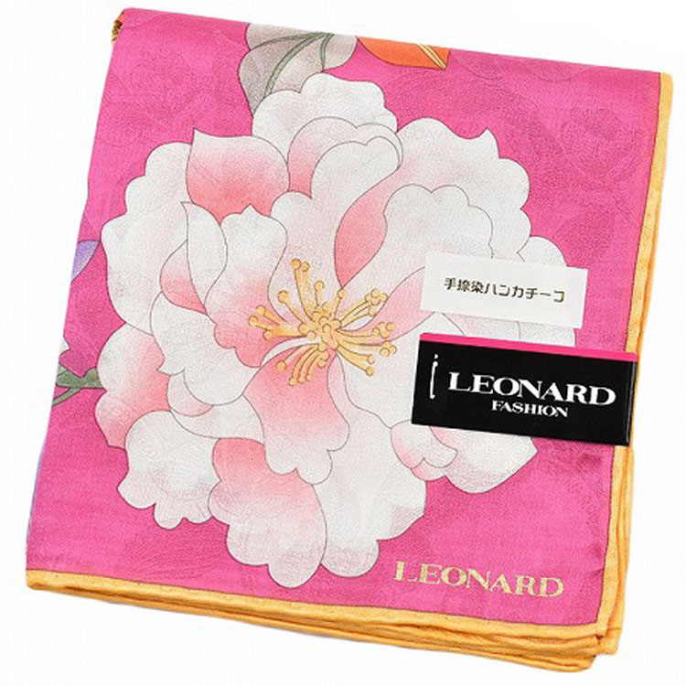 レオナール 大判 ハンカチ シルク 混 レディース 1枚 ブランド LEONARD フラワー 花 プリント ピンク オレンジ 女性 婦人 プレゼント ギフト お礼の品 20代 30代 40代 50代 60代 かわいい 大人 可愛い ハンカチギフト プチギフト 母の日 ハンカチーフ