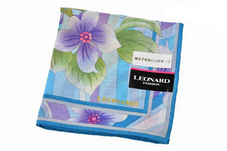 レオナール ハンカチ 綿 レディース 1枚 ブランド LEONARD フラワー 花 プリント ブルー パープル 女性 婦人 プレゼント ギフト お礼の品 20代 30代 40代 50代 60代 かわいい 大人 可愛い ハンカチギフト プチギフト 母の日 ハンカチーフ ホワイトデー